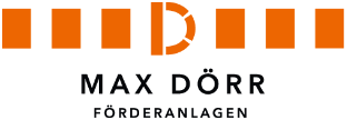 Logo von Max Dörr Förderanlagen mit orangefarbenen und schwarzen Elementen.
