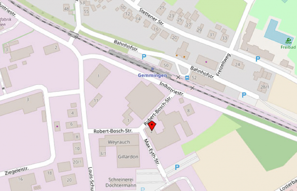 Karte mit dem Bereich um die Robert-Bosch-Straße und Industriestraße