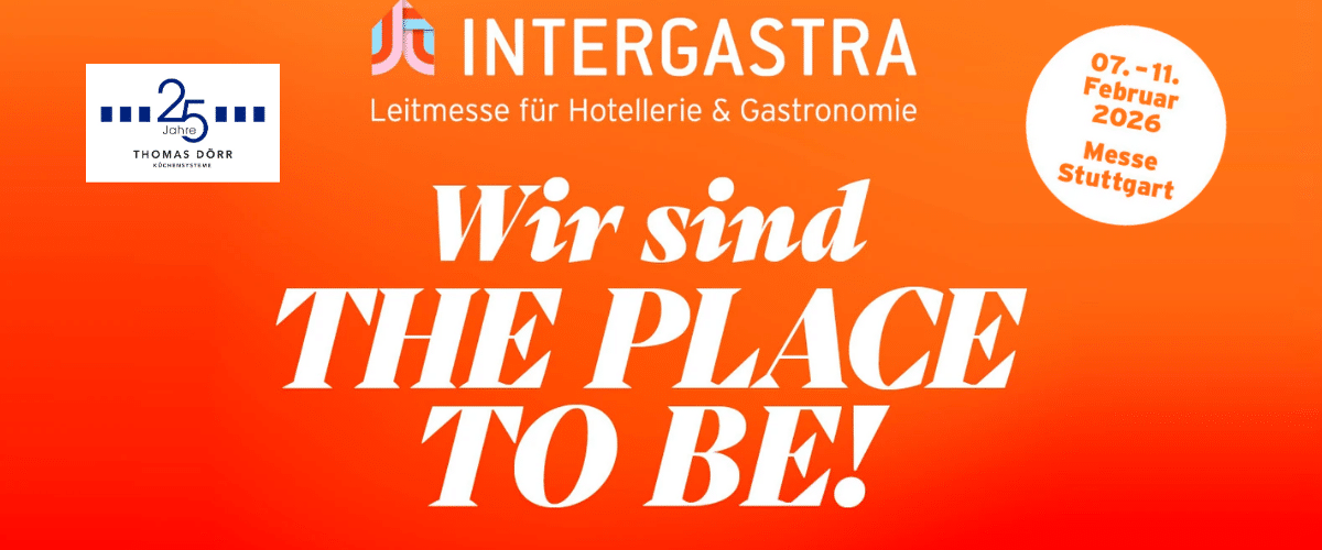 Hintergrund rot/orangener Verlauf, Intergastra Logo und Text.