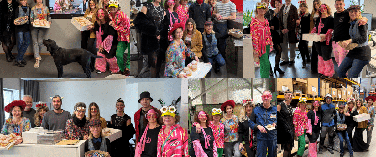 Bildcollage mit verschiedenen Karnevalsgruppenbildern und verkleideten Personen.