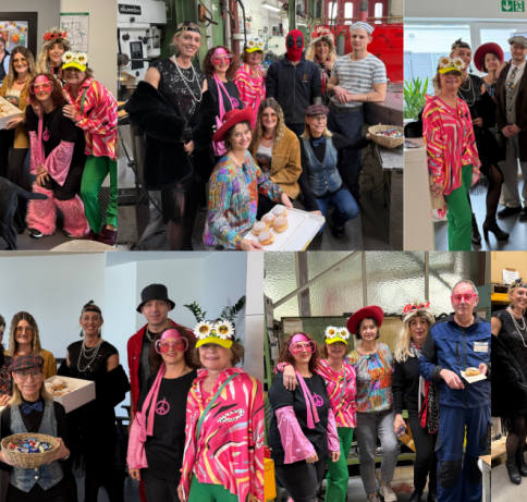 Bildcollage mit verschiedenen Karnevalsgruppenbildern und verkleideten Personen.