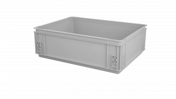 Ein weißer Kunststoffbehälter mit weißem Hintergrund.